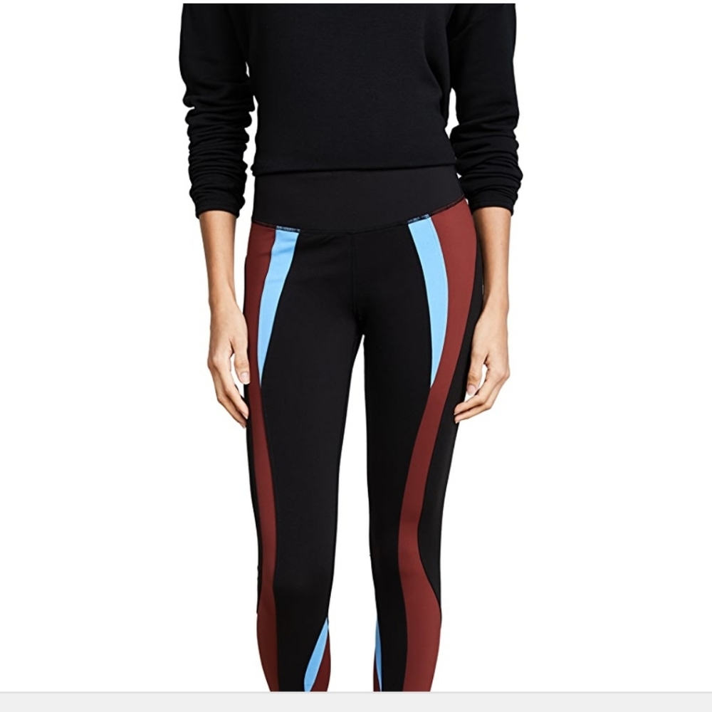 Splits59 Black Leggings with Maroon and Light Blue Colorblock Panels